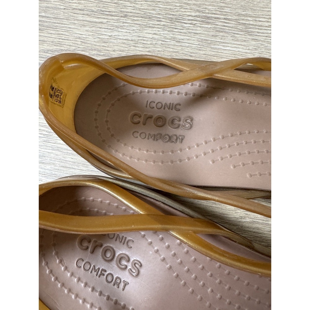 Crocs Womens Isabella Sandals 8 Bronze Gold Strappy Flat Jelly Slingback Shoes - Picture 5 of 8